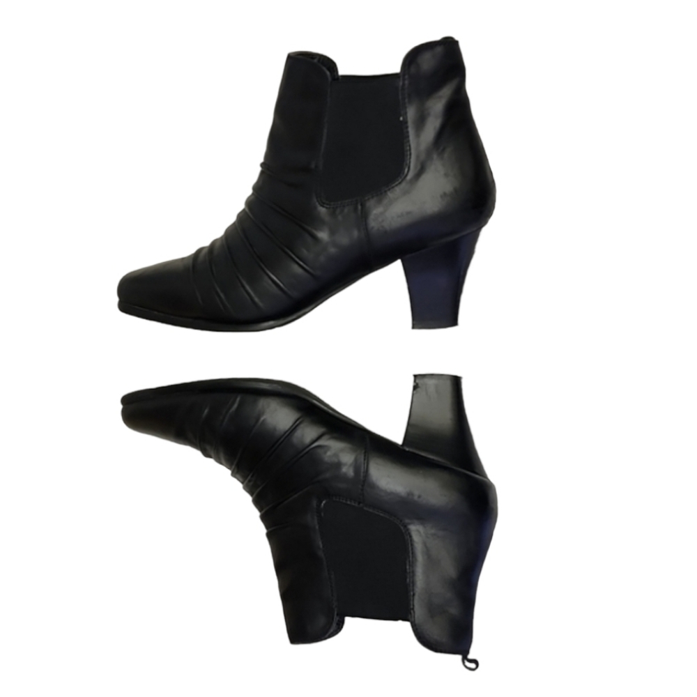 VINTAGE ROS HOMMERSON Ruched Leather Booties 10W Black Chelsea Ankle Booties - Picture 6 of 16